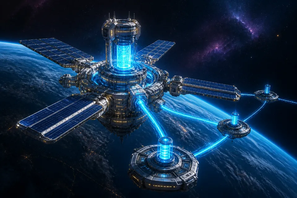 Orbital Energy station and automatic generators above Earth